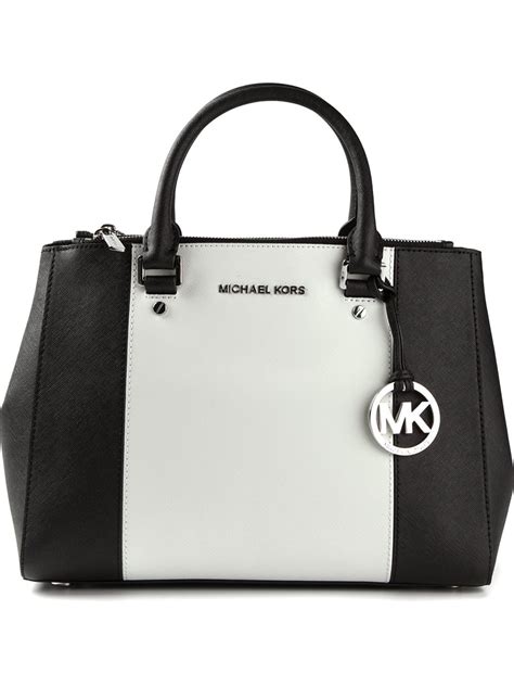 michael kors black and white bag uk|Michael Kors black leather handbag.